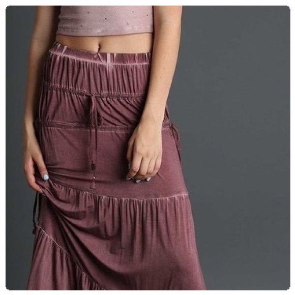 Tassel Drawstring Burnout Maxi Skirt - Picture 2 of 10